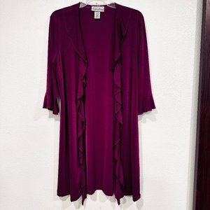 Carolyn Strauss Open Front Duster Knee Length Stretch Ruffled Raspberry Size Med